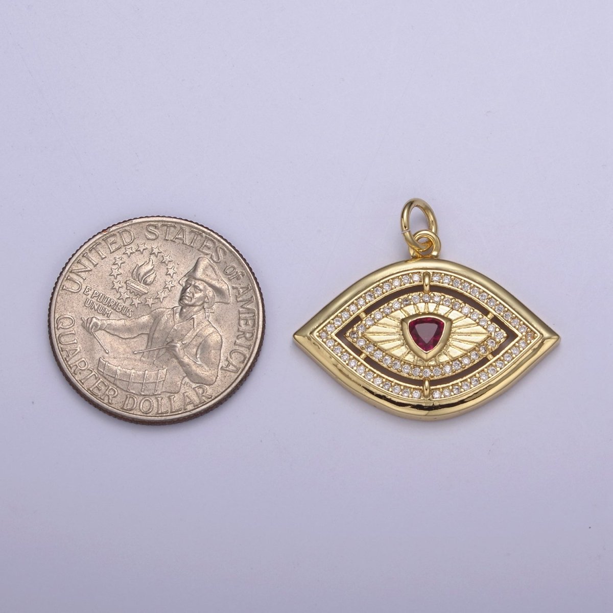 Gold Evil Eye Pendant 14K Gold plated Eye Charm- Minimalist Jewelry Medallion Pendant Clear Blue Green Red Cz Layering Stacking N-653 - N-656 - DLUXCA