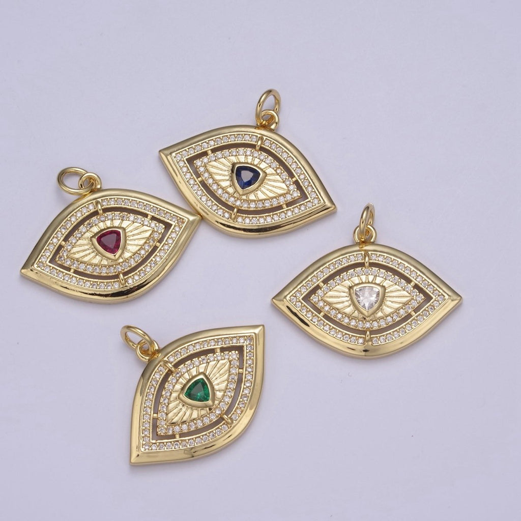 Gold Evil Eye Pendant 14K Gold plated Eye Charm- Minimalist Jewelry Medallion Pendant Clear Blue Green Red Cz Layering Stacking N-653 - N-656 - DLUXCA