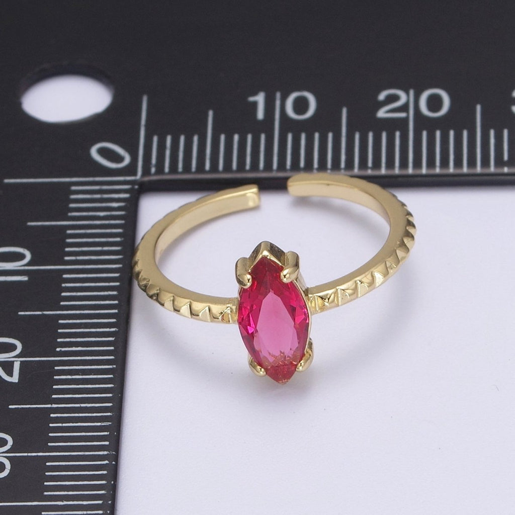 Gold Eye Cut Blue Pink Green Clear Aqua CZ Dainty Cocktail Ring Open Adjustable U-244 ~ U-248