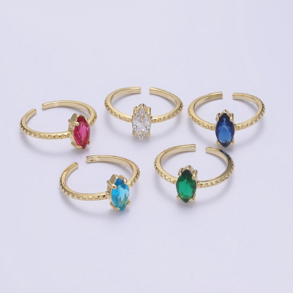 Gold Eye Cut Blue Pink Green Clear Aqua CZ Dainty Cocktail Ring Open Adjustable U-244 ~ U-248
