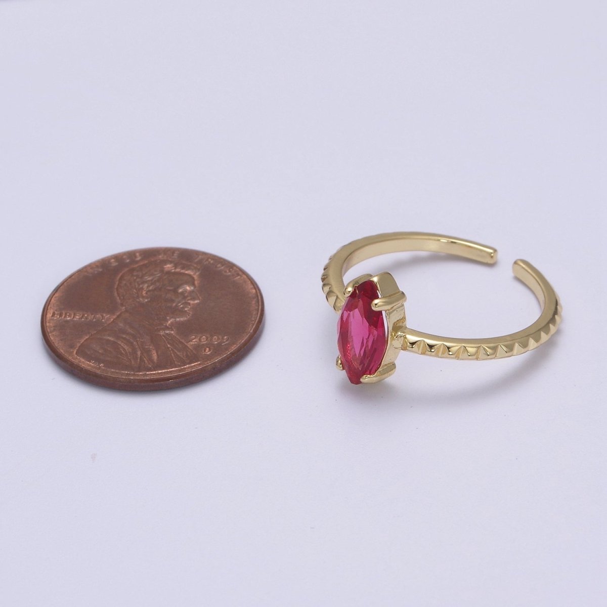 Gold Eye Cut Blue Pink Green Clear Aqua CZ Dainty Cocktail Ring Open Adjustable U-244 ~ U-248