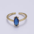 Gold Eye Cut Blue Pink Green Clear Aqua CZ Dainty Cocktail Ring Open Adjustable U-244 ~ U-248