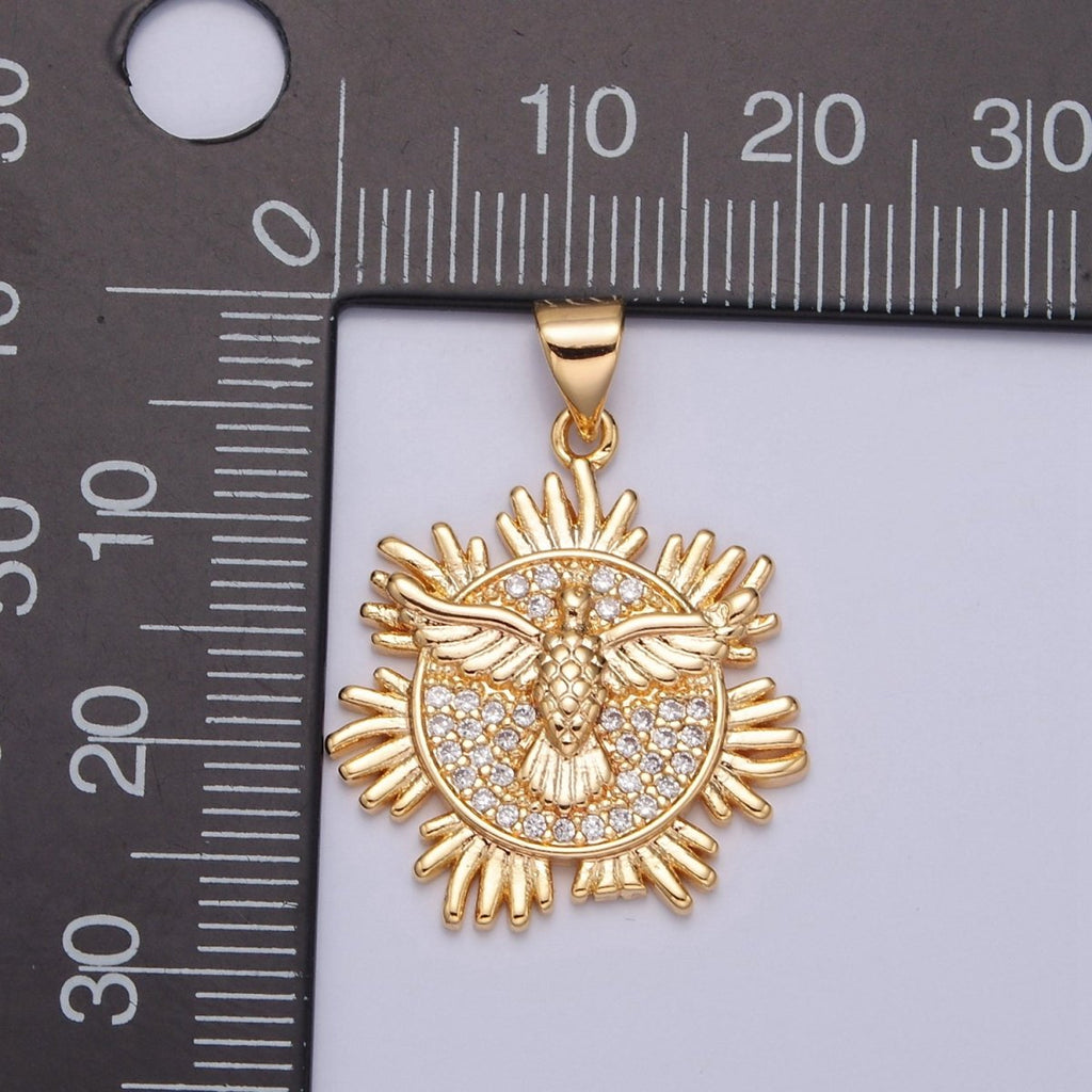 Gold Filed Holy Spirit Pendant, First Holy Communion Dove Gold Pendant, Christian Jewelry, Religious Medals J-597 - DLUXCA