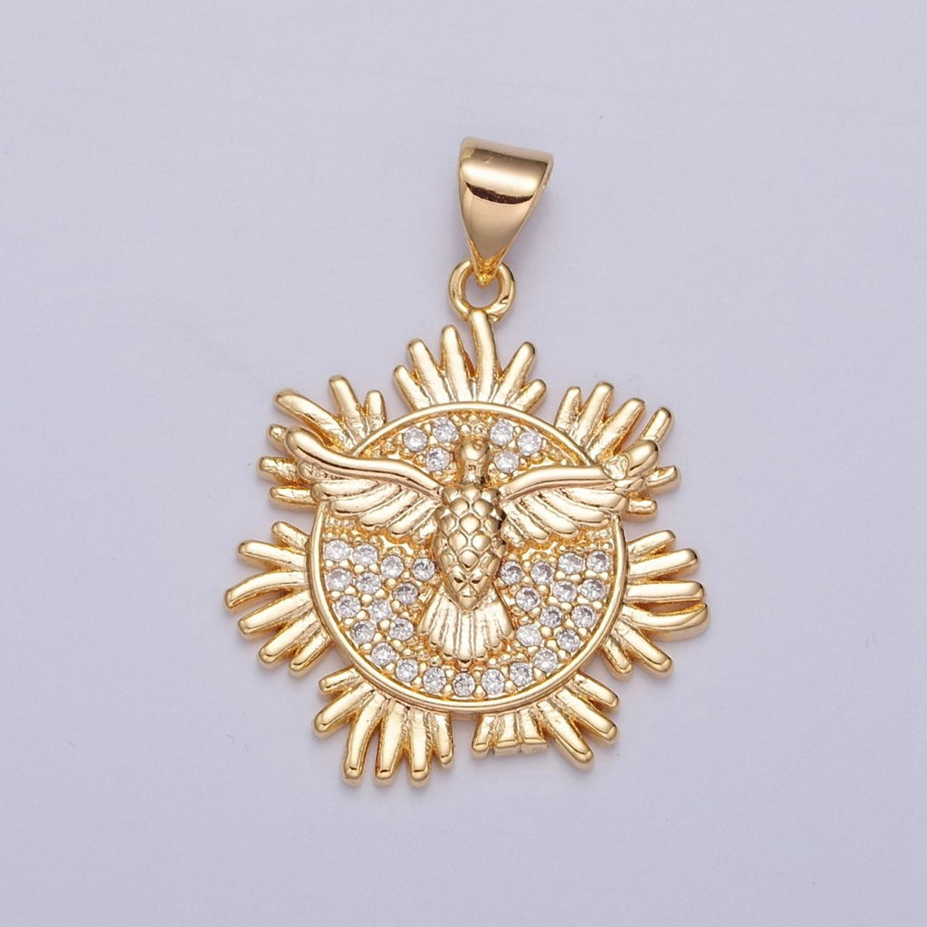 Gold Filed Holy Spirit Pendant, First Holy Communion Dove Gold Pendant, Christian Jewelry, Religious Medals J-597 - DLUXCA