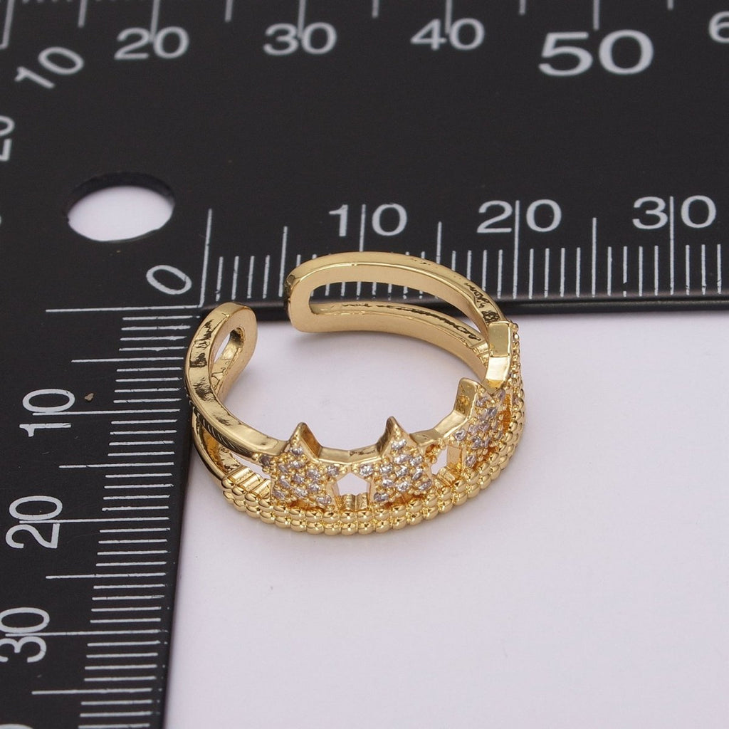 Gold Fill Star Double Band Ring, Elegant Style, Star Ring, Adjustable Size, Gifts For Her, Gifts For Friends, Chic Stories, Birthday U-122 - DLUXCA
