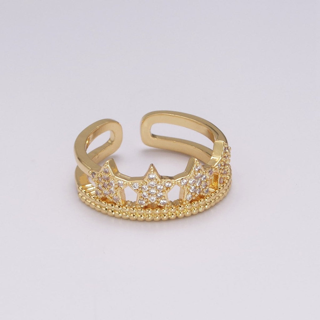 Gold Fill Star Double Band Ring, Elegant Style, Star Ring, Adjustable Size, Gifts For Her, Gifts For Friends, Chic Stories, Birthday U-122 - DLUXCA