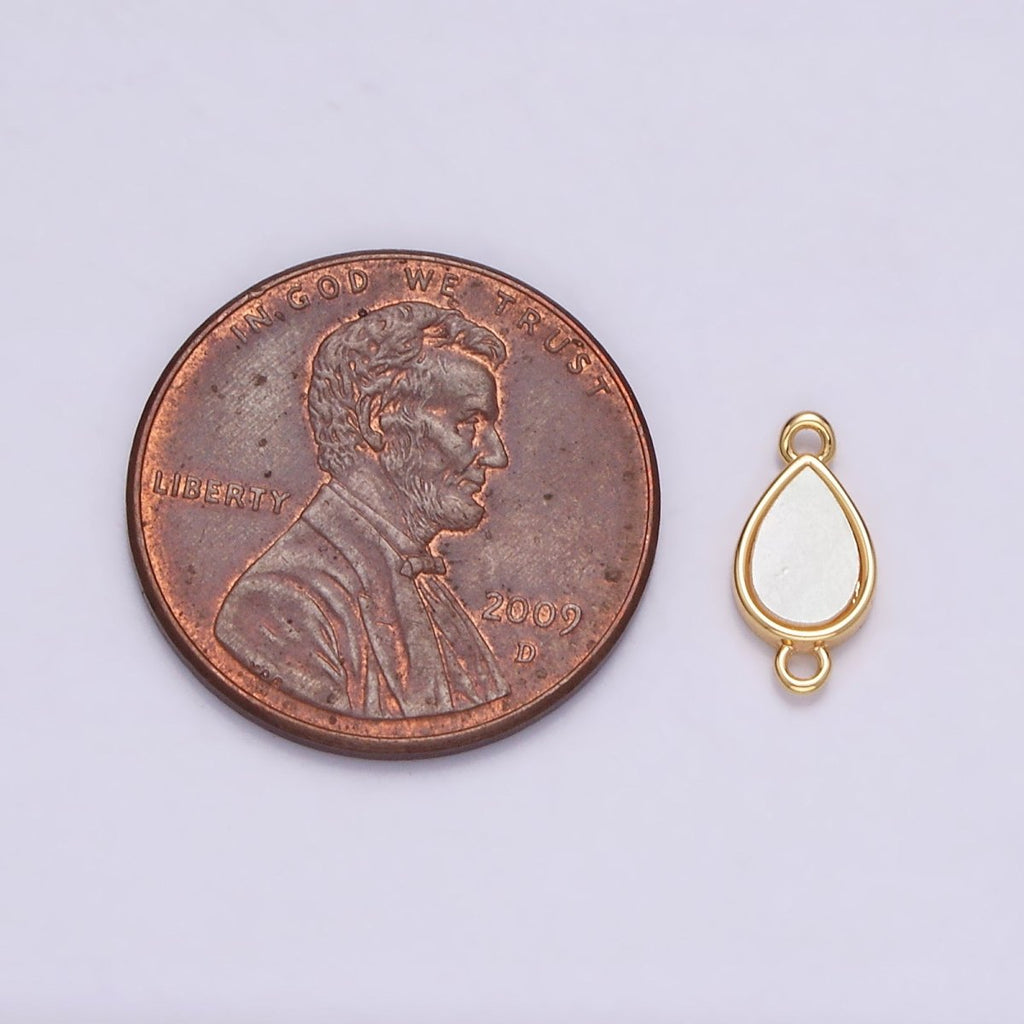 Gold plated 10.5mm Sideway Teardrop Shell Pearl Minimalist Bezel Connector G-695 - DLUXCA
