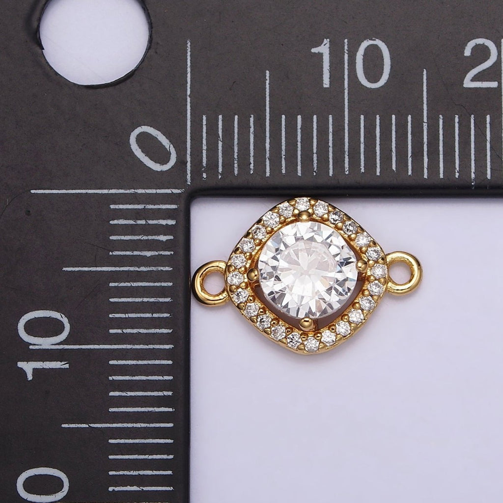 Gold plated 10mm Clear Round CZ Rhombus Micro Paved Connector G-721 - DLUXCA