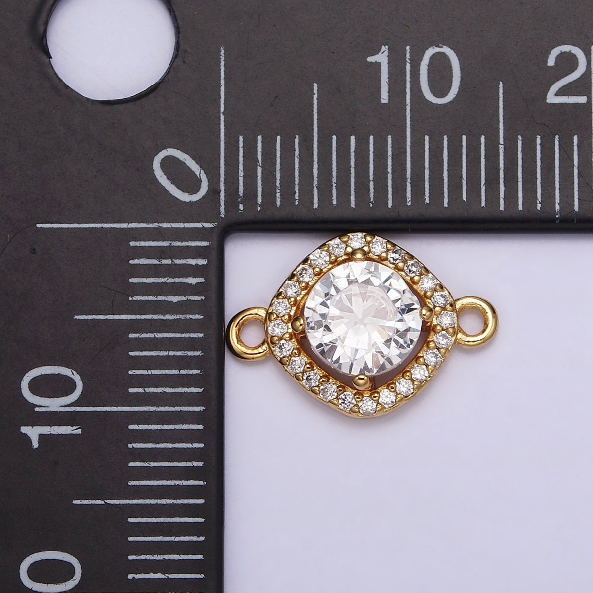 Gold plated 10mm Clear Round CZ Rhombus Micro Paved Connector G-721 - DLUXCA