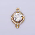 Gold plated 10mm Clear Round CZ Rhombus Micro Paved Connector G-721 - DLUXCA