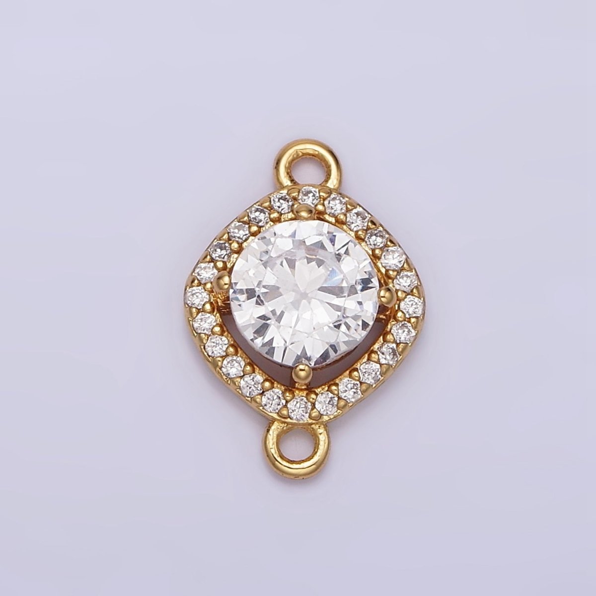 Gold plated 10mm Clear Round CZ Rhombus Micro Paved Connector G-721 - DLUXCA