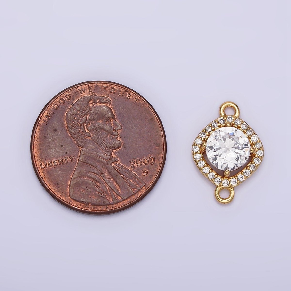Gold plated 10mm Clear Round CZ Rhombus Micro Paved Connector G-721 - DLUXCA