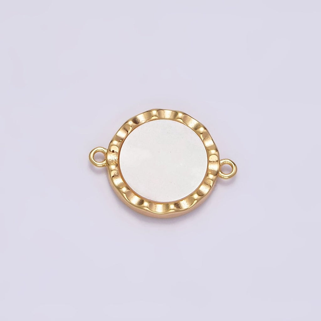 Gold plated 10mm Shell Pearl Hammered Round Connector G-705 - DLUXCA