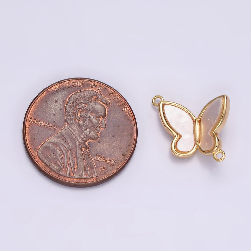 Gold plated 11.3mm Shell Pearl Butterfly Mariposa Fold Connector G-696 - DLUXCA