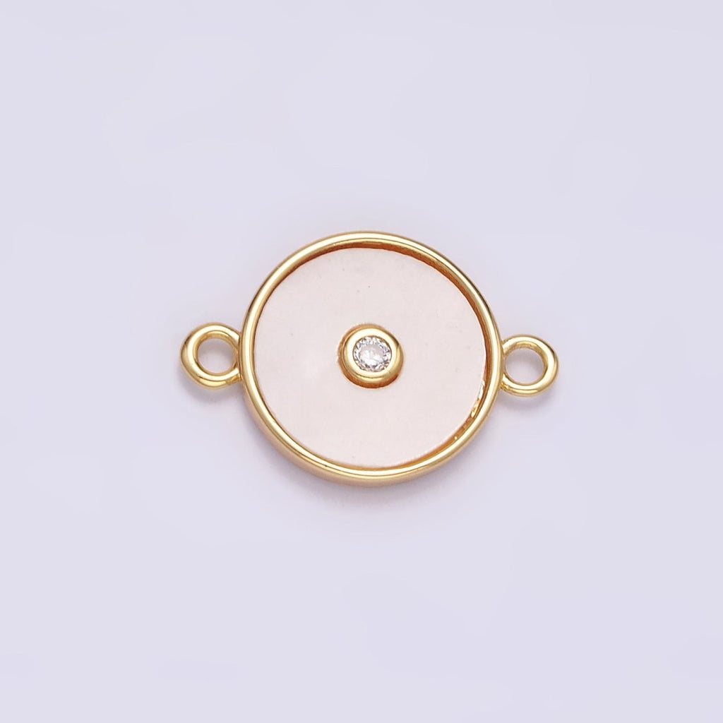 Gold plated 11.5mm Shell Pearl Clear CZ Round Connector G-707 - DLUXCA