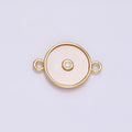 Gold plated 11.5mm Shell Pearl Clear CZ Round Connector G-707 - DLUXCA