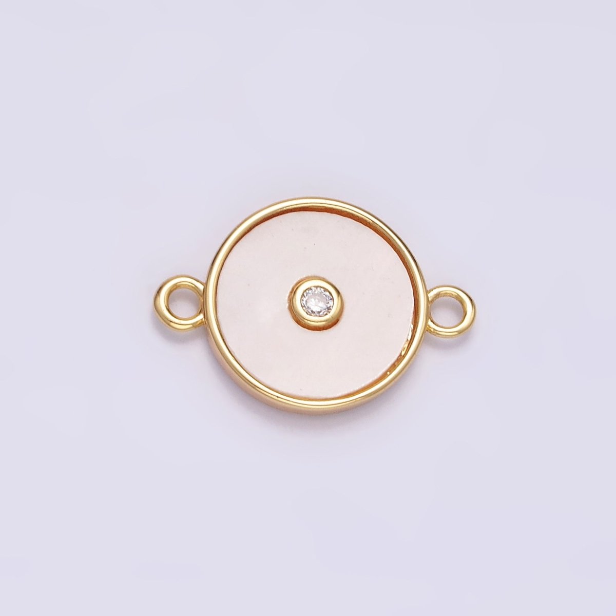Gold plated 11.5mm Shell Pearl Clear CZ Round Connector G-707 - DLUXCA