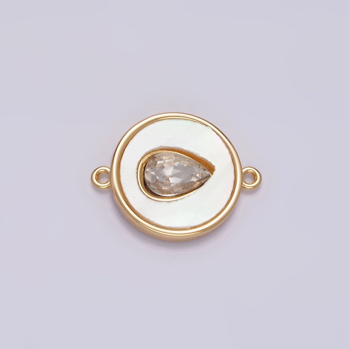 Gold plated 11.5mm Sideway Clear Teardrop Shell Pearl Round Connector G-706 - DLUXCA