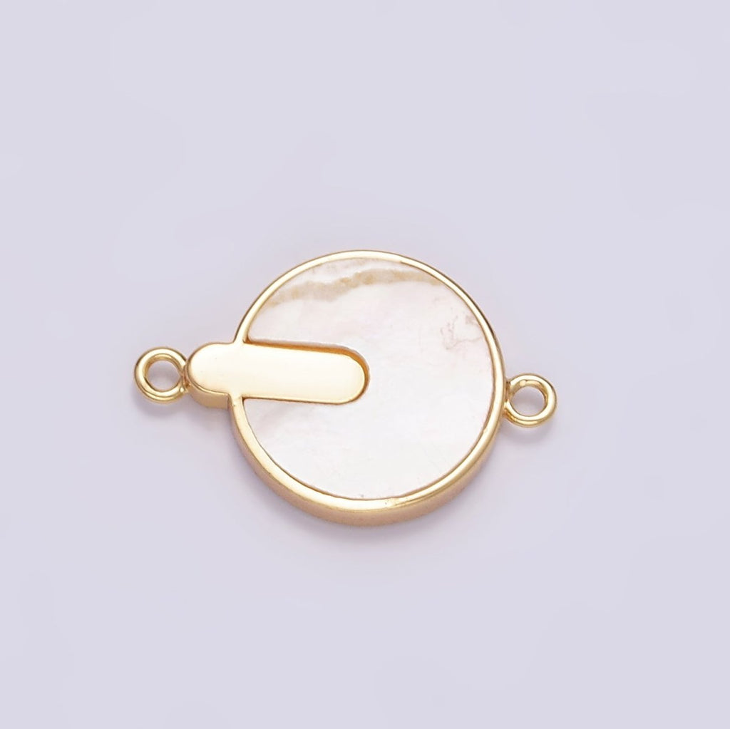 Gold plated 12mm Bar Lined Shell Pearl Round Minimalist Bezel Connector G-694 - DLUXCA
