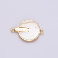 Gold plated 12mm Bar Lined Shell Pearl Round Minimalist Bezel Connector G-694 - DLUXCA