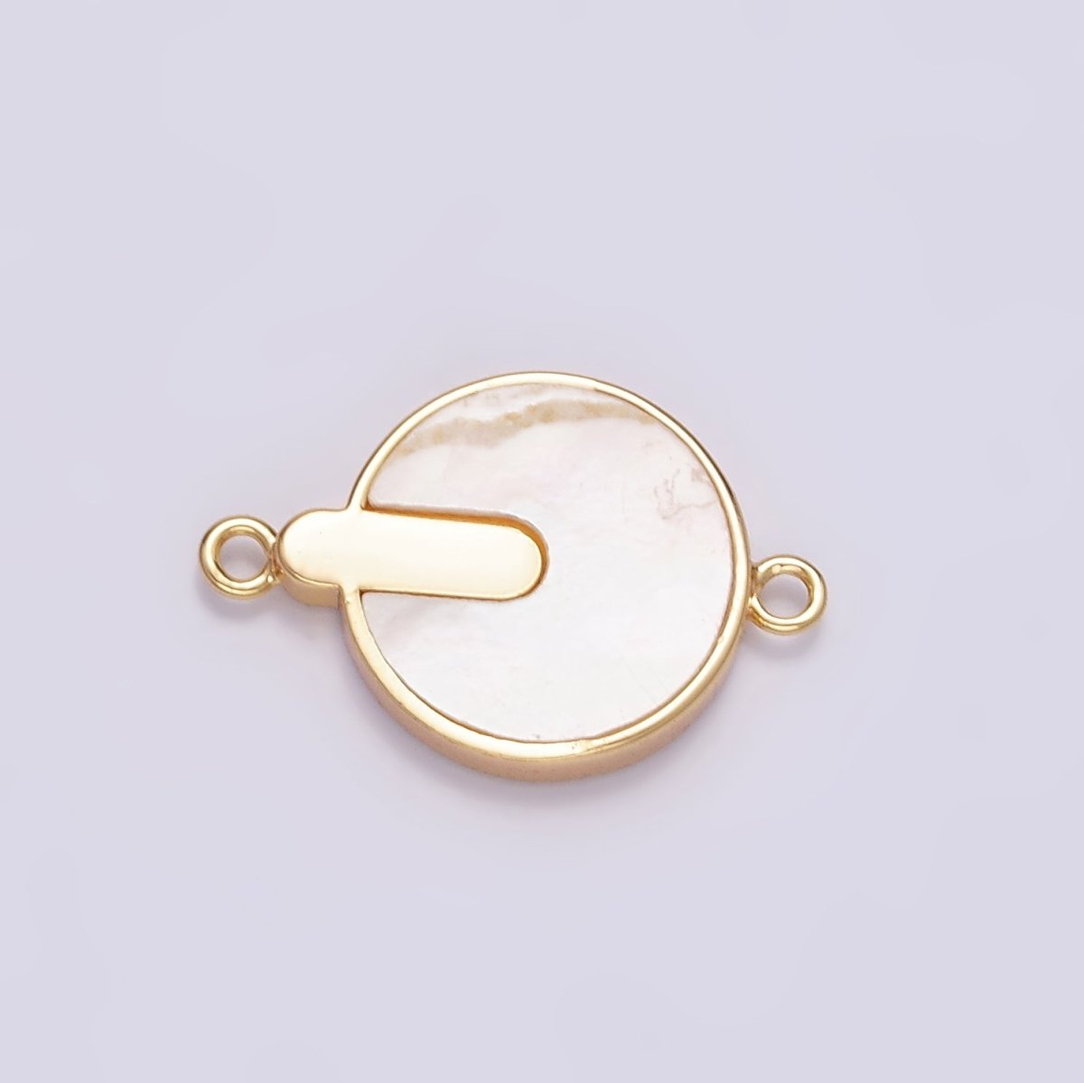 Gold plated 12mm Bar Lined Shell Pearl Round Minimalist Bezel Connector G-694 - DLUXCA