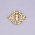Gold plated 12mm Mini Mary Lady Guadalupe Clear CZ Lined Open Round Connector G-722 - DLUXCA