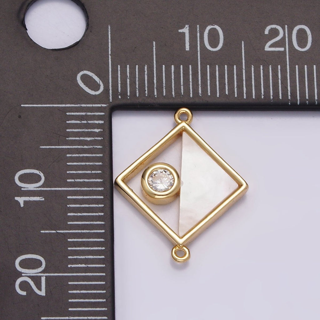Gold plated 15mm Clear CZ Half Open Shell Pearl Rhombus Connector G-700 - DLUXCA