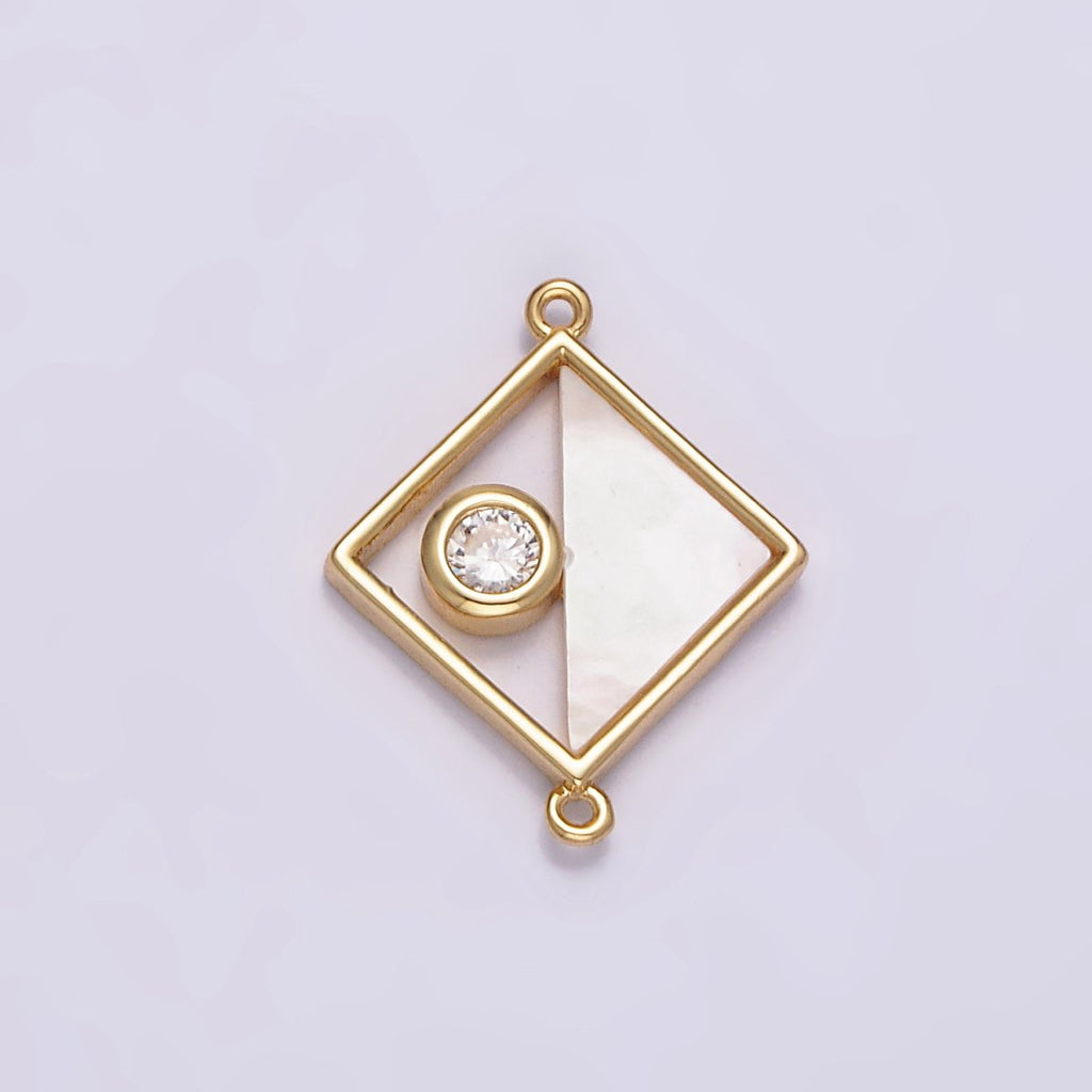 Gold plated 15mm Clear CZ Half Open Shell Pearl Rhombus Connector G-700 - DLUXCA