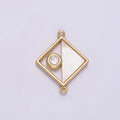 Gold plated 15mm Clear CZ Half Open Shell Pearl Rhombus Connector G-700 - DLUXCA
