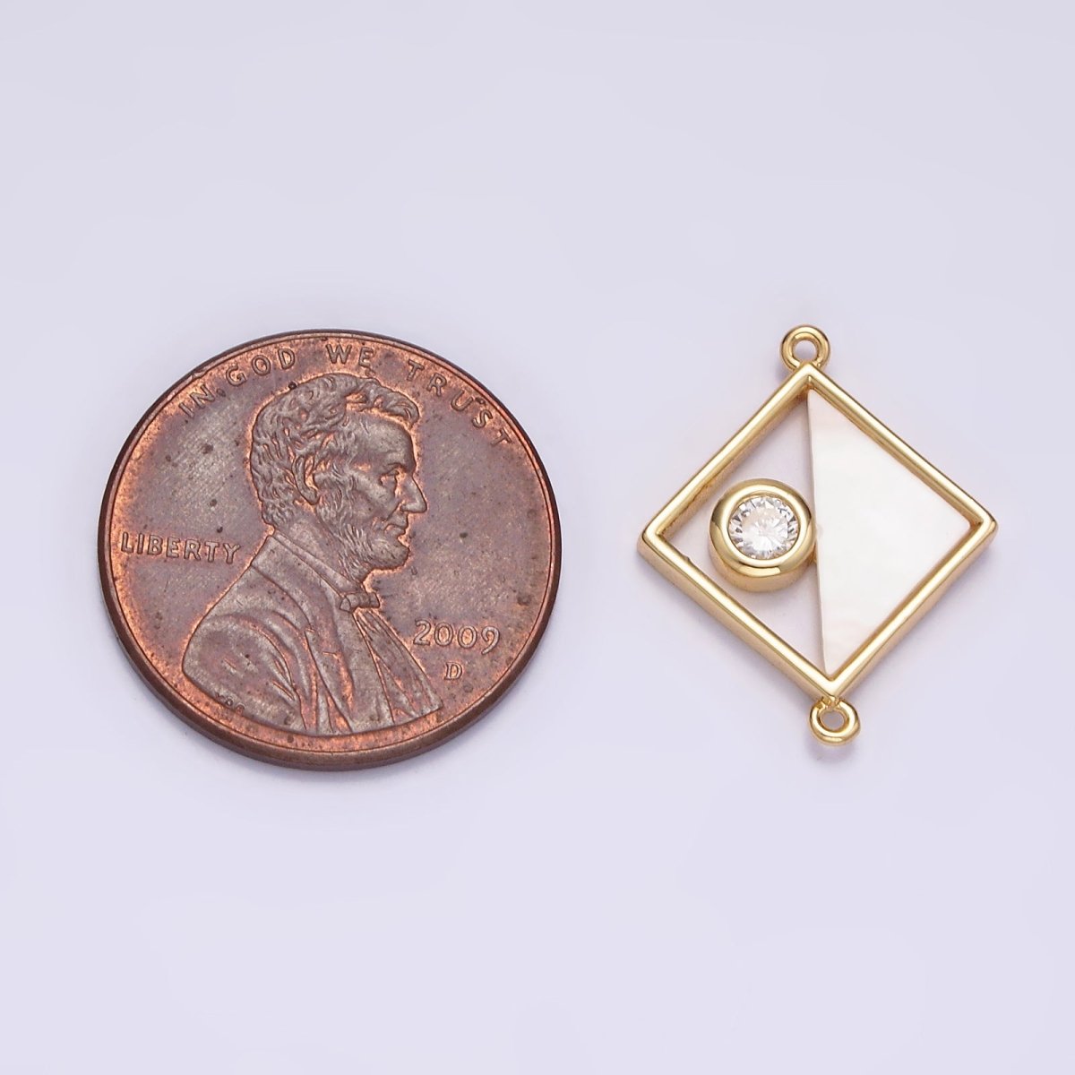 Gold plated 15mm Clear CZ Half Open Shell Pearl Rhombus Connector G-700 - DLUXCA