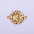 Gold plated 17.5mm Lady Guadalupe Mary Open CZ Lined Beaded Round Connector G-720 - DLUXCA
