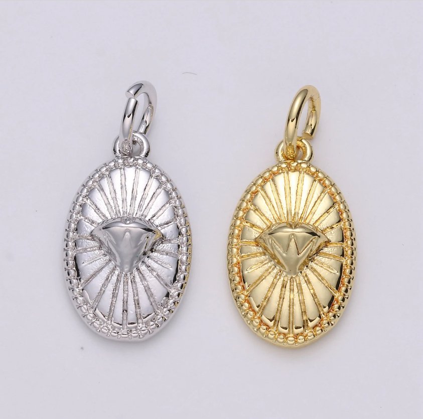 Gold plated 1pc Sunburst Diamond Oval Pendant | D-455/456
