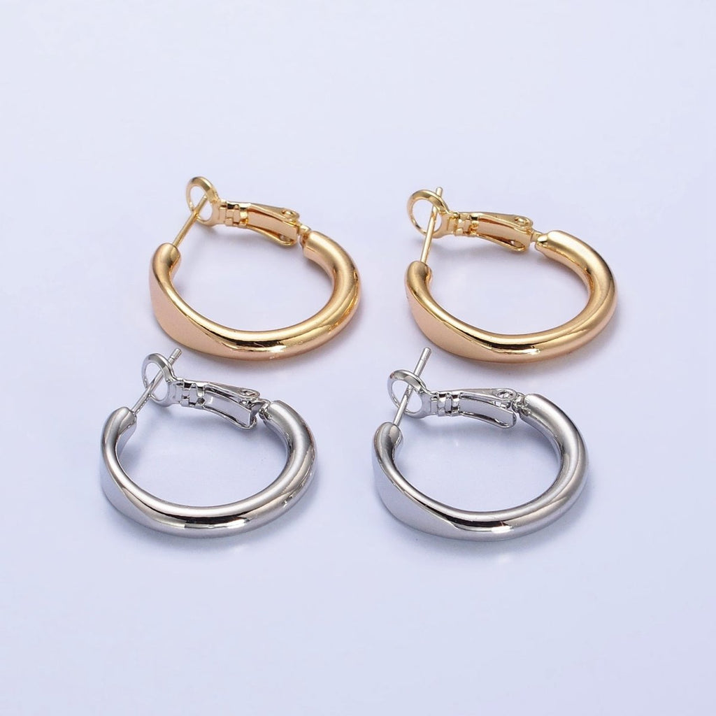 Gold plated 20mm Rounded Geometric Hinge Hoop Earrings in Gold & Silver | AB553 AB554 - DLUXCA