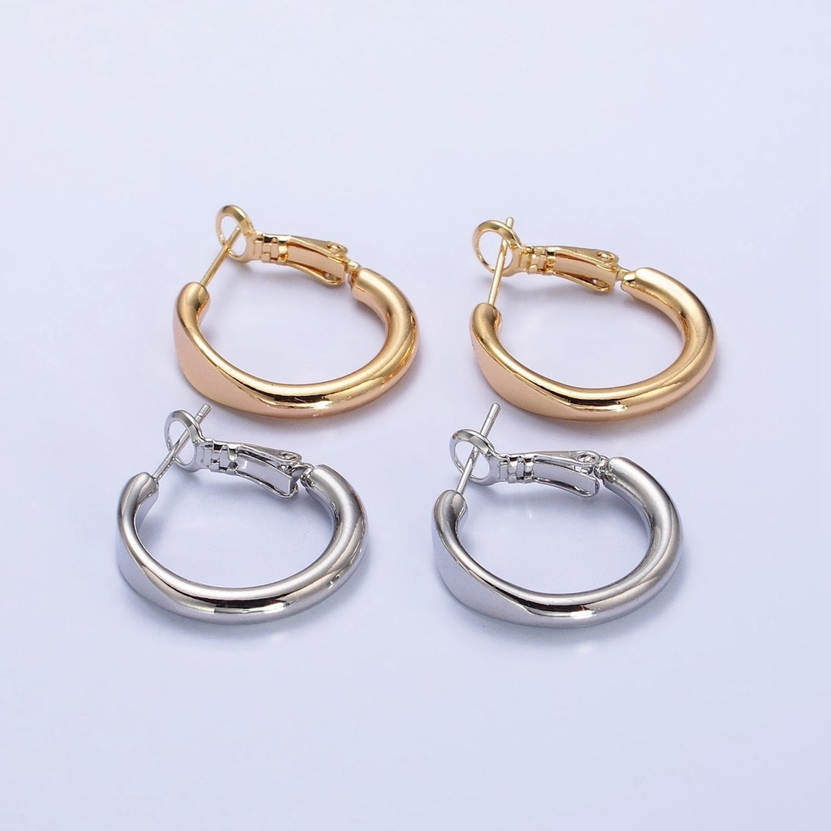 Gold plated 20mm Rounded Geometric Hinge Hoop Earrings in Gold & Silver | AB553 AB554 - DLUXCA