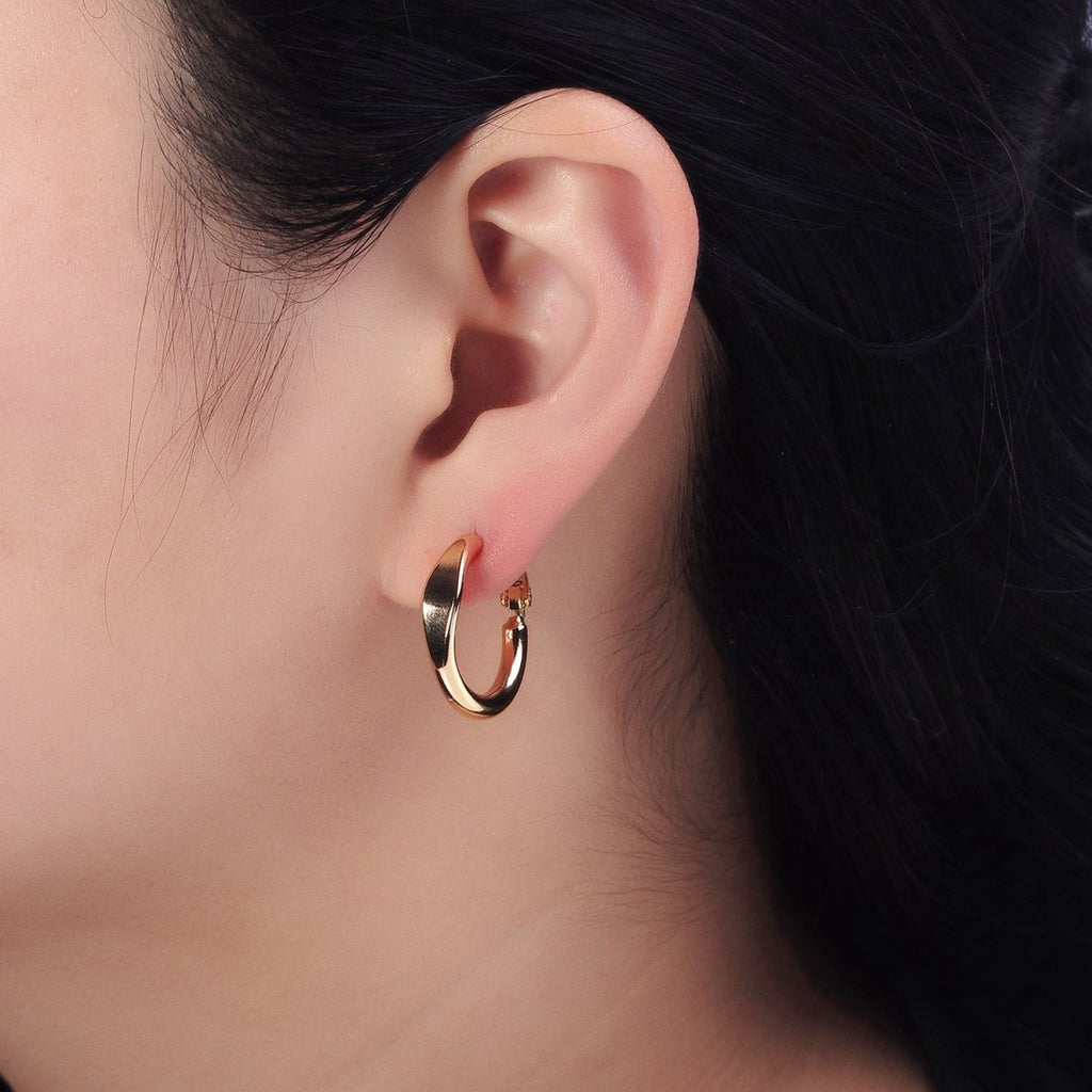 Gold plated 20mm Rounded Geometric Hinge Hoop Earrings in Gold & Silver | AB553 AB554 - DLUXCA