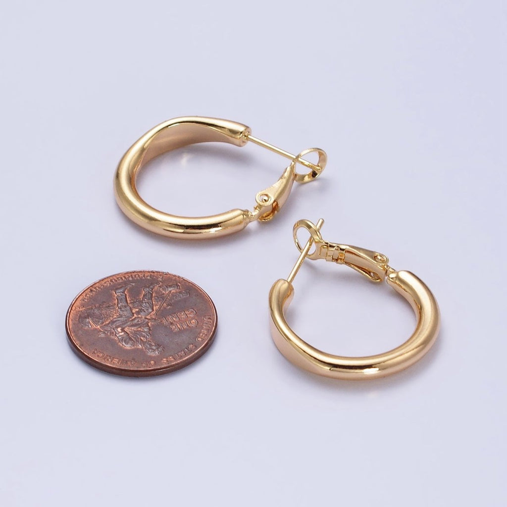 Gold plated 20mm Rounded Geometric Hinge Hoop Earrings in Gold & Silver | AB553 AB554 - DLUXCA