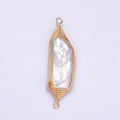 Gold plated 41.5mm White Baroque Freshwater Pearl Wire Wrapped Connector G-662 - DLUXCA