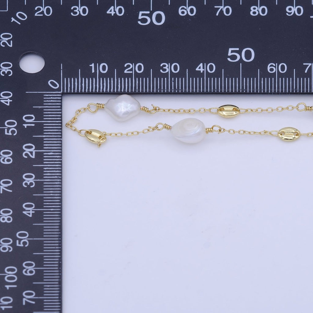 Gold plated 7.5mm Designed Freshwater Pearl Anchor Cable Link Unfinished Chain by Yard | ROLL-1011 Clearance Pricing - DLUXCA