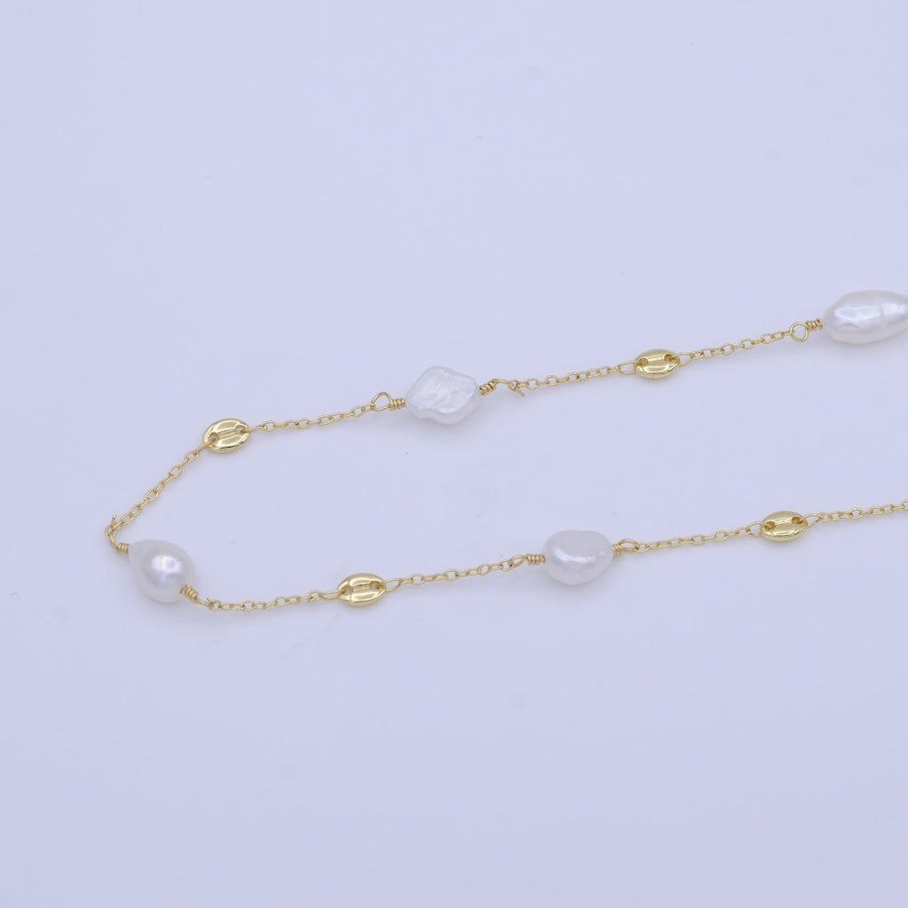 Gold plated 7.5mm Designed Freshwater Pearl Anchor Cable Link Unfinished Chain by Yard | ROLL-1011 Clearance Pricing - DLUXCA