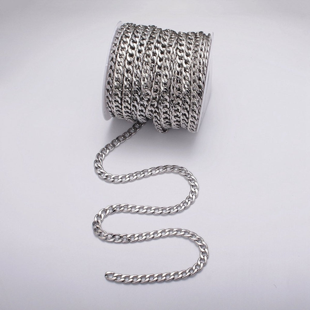 Gold plated 7.8mm Flat Curb Figaro Unfinished Silver Statement Chain by Yard in Gold & Silver | ROLL-1049, ROLL-1111 Clearance Pricing - DLUXCA