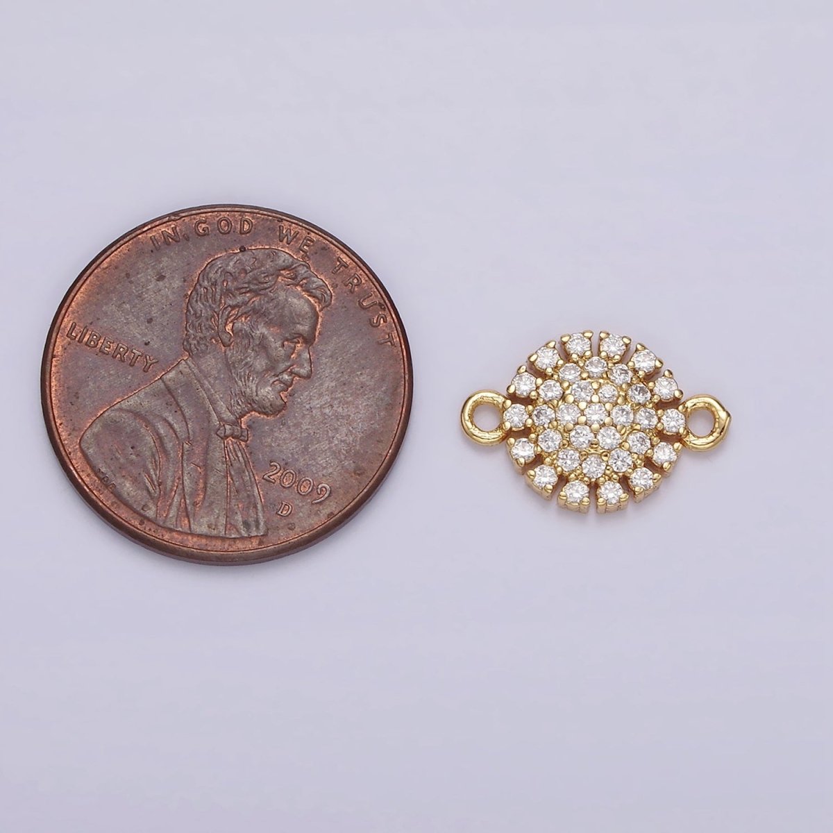Gold plated 9.5mm Clear Micro Paved CZ Round Connector G-723 - DLUXCA