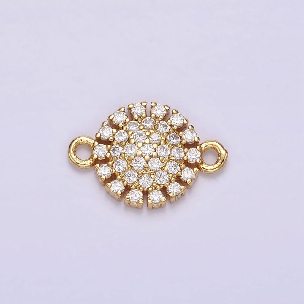 Gold plated 9.5mm Clear Micro Paved CZ Round Connector G-723 - DLUXCA