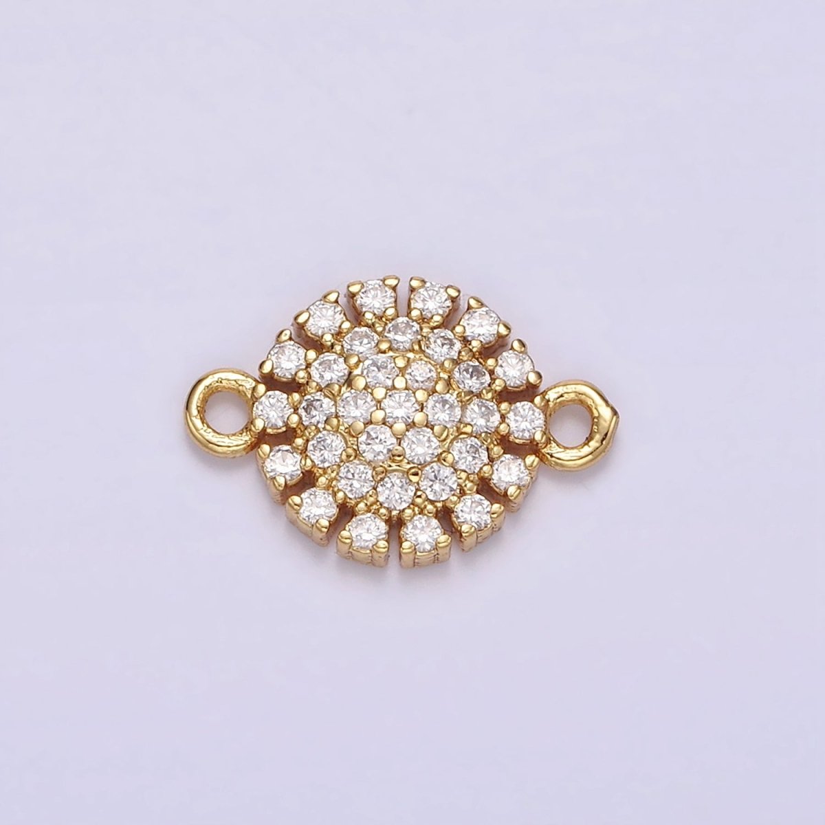 Gold plated 9.5mm Clear Micro Paved CZ Round Connector G-723 - DLUXCA