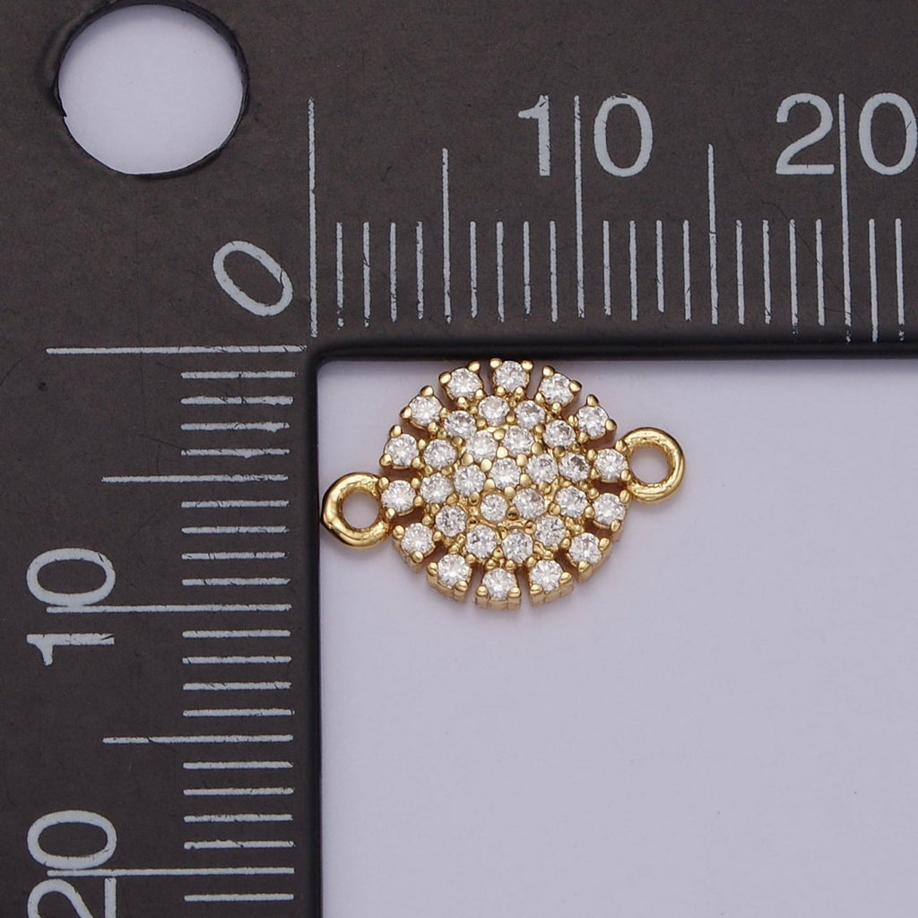 Gold plated 9.5mm Clear Micro Paved CZ Round Connector G-723 - DLUXCA