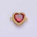 Gold plated 9.5mm Red, Pink, Clear CZ Heart Line-Textured Connector G-717 - G-719