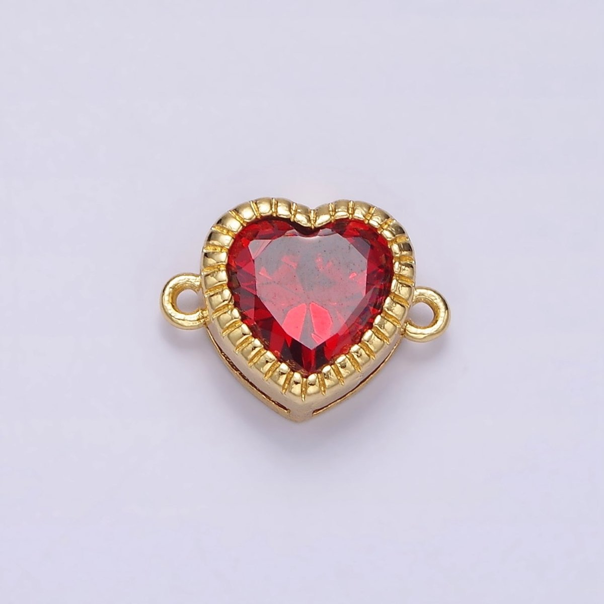 Gold plated 9.5mm Red, Pink, Clear CZ Heart Line-Textured Connector G-717 - G-719