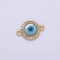 Gold plated 9mm Blue Evil Eye Clear Micro Paved CZ Round Connector G-666 - DLUXCA