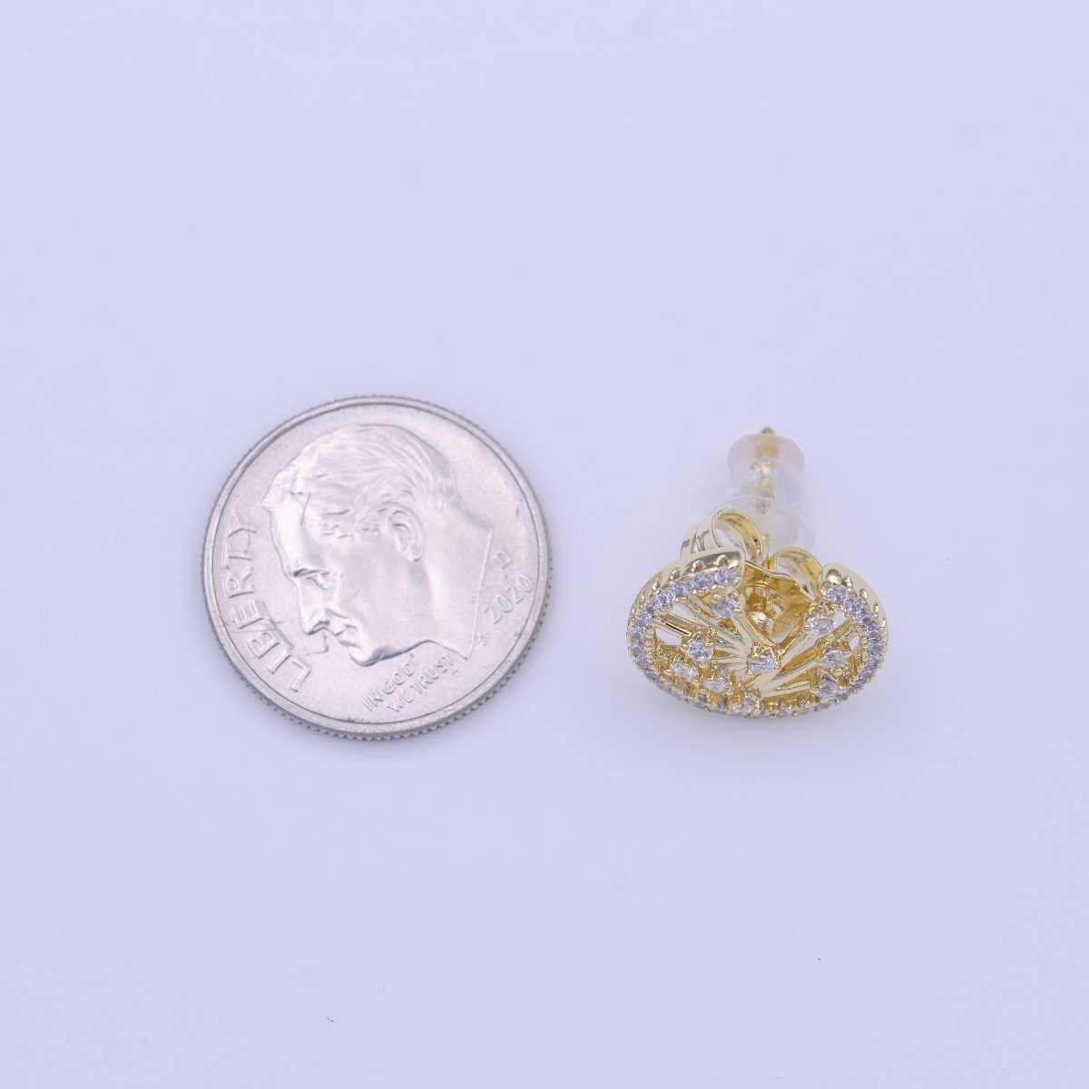 Gold plated Abstract Bar Open Round Micro Paved CZ Stud Earrings | Y-224 - DLUXCA