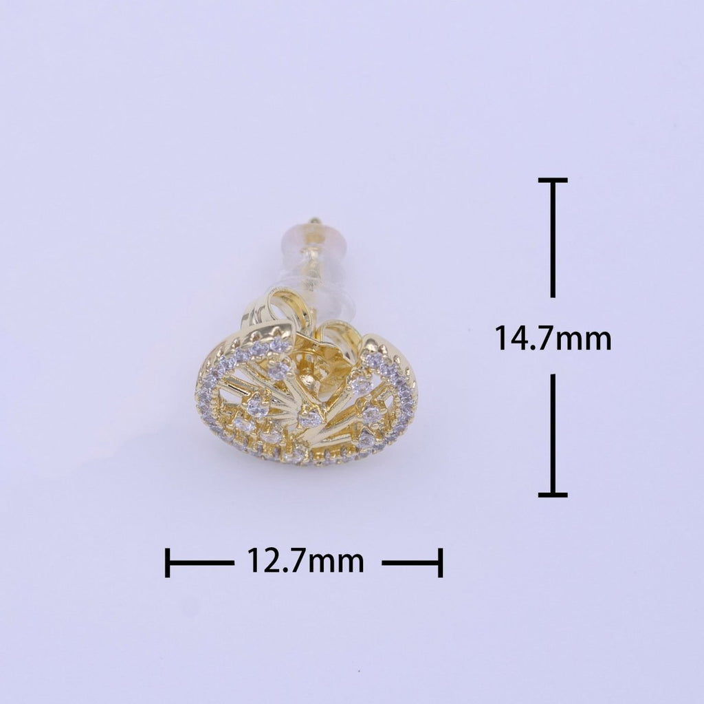 Gold plated Abstract Bar Open Round Micro Paved CZ Stud Earrings | Y-224 - DLUXCA