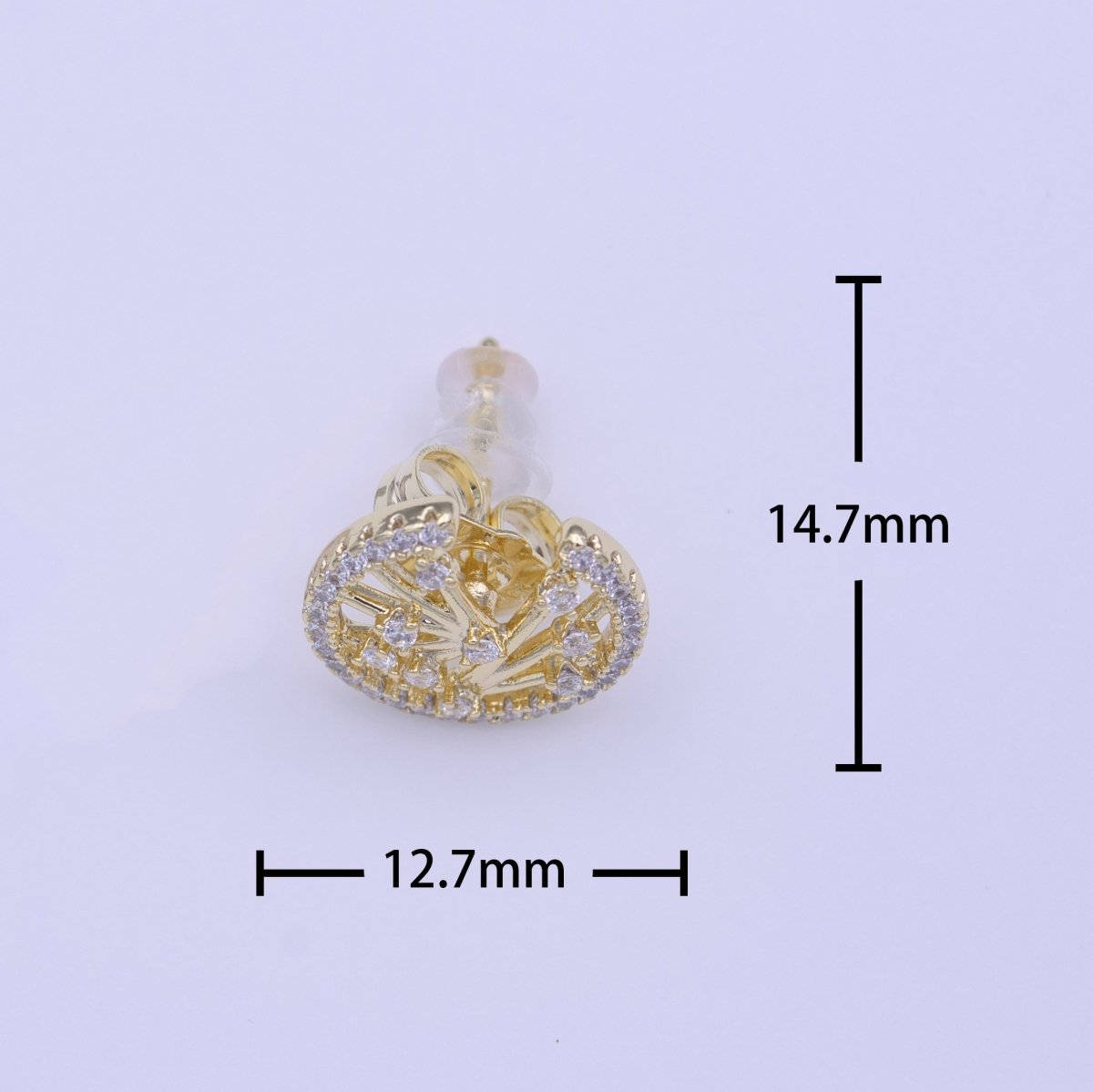 Gold plated Abstract Bar Open Round Micro Paved CZ Stud Earrings | Y-224 - DLUXCA